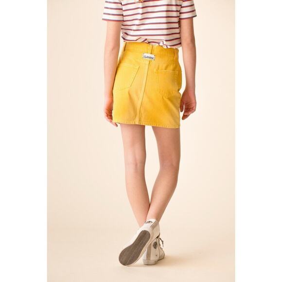 Ganni Shiloh Yellow Denim Mini Skirt High Waist Casual Festival Size 8 Women’s - Picture 4 of 8
